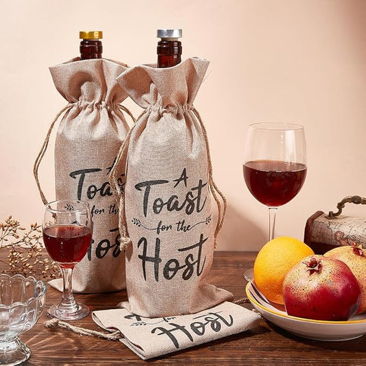 PLIGREAT 4 Pcs Cotton Linen Wine Bottle Bags Bulk Champagne Wine Gift Wraps Bag for Housewarming Wedding Shower Party Gifts Packaging Bag Reusable Jute Burlap Wine Bottle Storage Bag with Drawstring