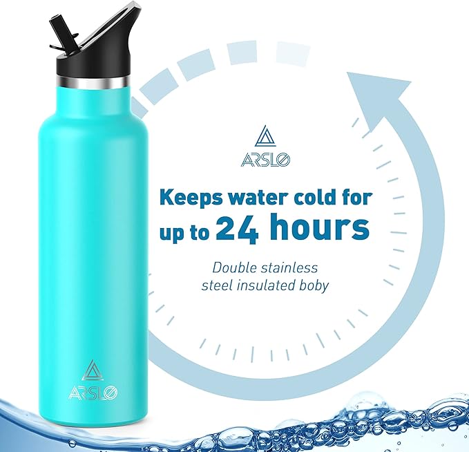 Stainless Steel Double Wall Water Bottles 17oz, Vacuum Insulated Bottle With Straw Lid, Insulated Water Bottle Keeps Water Cold for 24 Hours, Hot for 12 Hours, Hiking, Sports