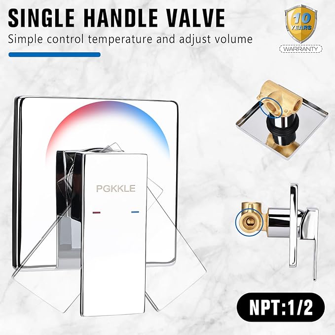 10 Inch Rainfall Shower Faucet Single Function Shower Trim Kit with Rough-in Valve Shower Set Square Stainless Steel Metal Touch-Clean Shower Head Chrome