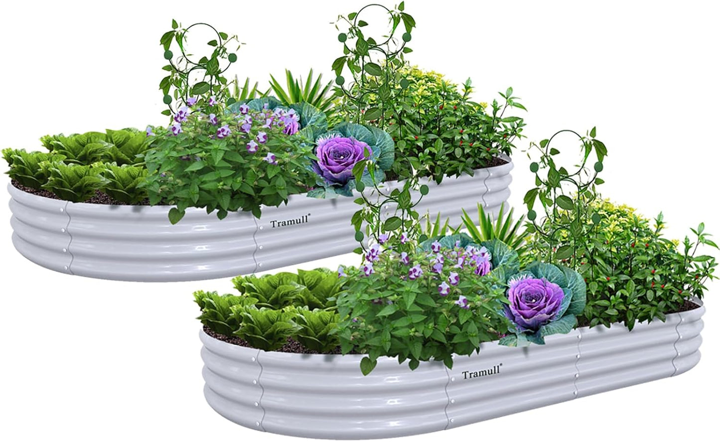 2 Pack 8x4x1FT Galvanized Raised Garden Bed Kit Oval Metal Ground Planter Box Outdoor Bottomless Planter Raised Beds for Vegetables Flowers Herbs Fruits, Gray