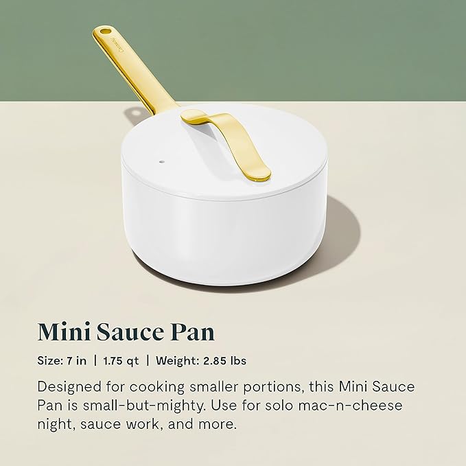 Caraway Mini Cookware Set - Non-Stick Ceramic Fry Pan (1.05 qt, 8") & Sauce Pan (1.75 qt) - Non Toxic, PTFE & PFOA Free - Oven Safe & Stovetop Agnostic (Gas, Electric & Induction) - White