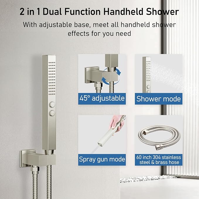Rain Shower System Brushed Nickel,STARBATH Ceiling Mount 12'' Rain Shower Head and 6'' Rainfall Shower with Handheld Spray, 3 Way Shower Valve with 5 Diverter and Trim Kit Shower Faucet Set