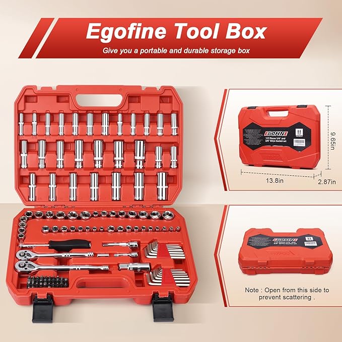 117 Pieces 1/4 and 3/8 inch Drive Socket Ratchet Wrench Set, Metric/SAE Size, with Bit Socket Set and Extension Bar for Auto Repairing and Household, with Storage Case