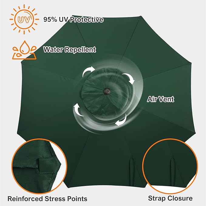 Blissun 9ft Patio Umbrella Replacement Canopy, Market Umbrella Top, Outdoor Table Umbrella Canopy for 8 Ribs, Canopy Only