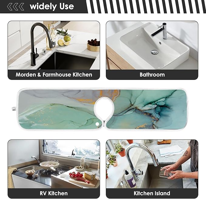 Marble Turquoise Green Faucet Water Catcher Mat 2 Pack Tie Dye Gray Purple Drying Mat Absorbent Bathroom Faucet Handle Drip Catcher Tray Bar RV Kitchen Sink Splash Guard 23x5 Inches