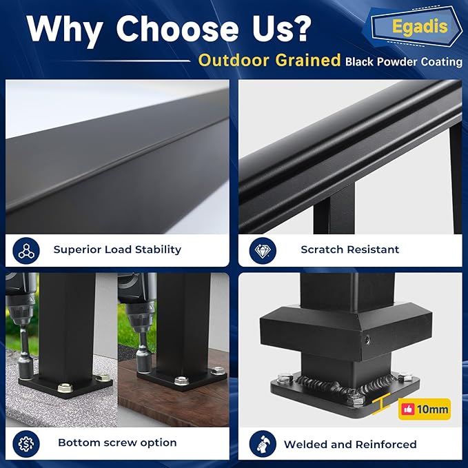 2.56 in. x 2.56 in. x 39 in. Aluminum Railing Post, Porch and Deck Railing Post with Screws, Black Textured Outdoor Powder-Coat Finish Stair Post for Decks, Porches & Balconies (2 Post)