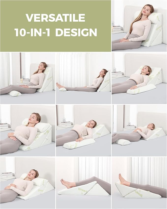Forias Wedge Pillow for After Surgery, Rayon Derived from Bamboo, 9&12 Inch Adjustable Bed Wedge Pillow for Sleeping with Half-Moon Pillow for Post Surgery Acid Reflux Gerd Snoring