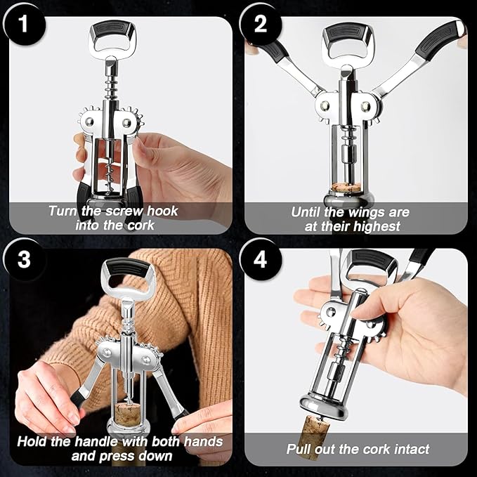 Wine Opener, Premium Zinc Alloy Wing Corkscrew Wine Bottle Opener with Multifunctional Bottles Opener