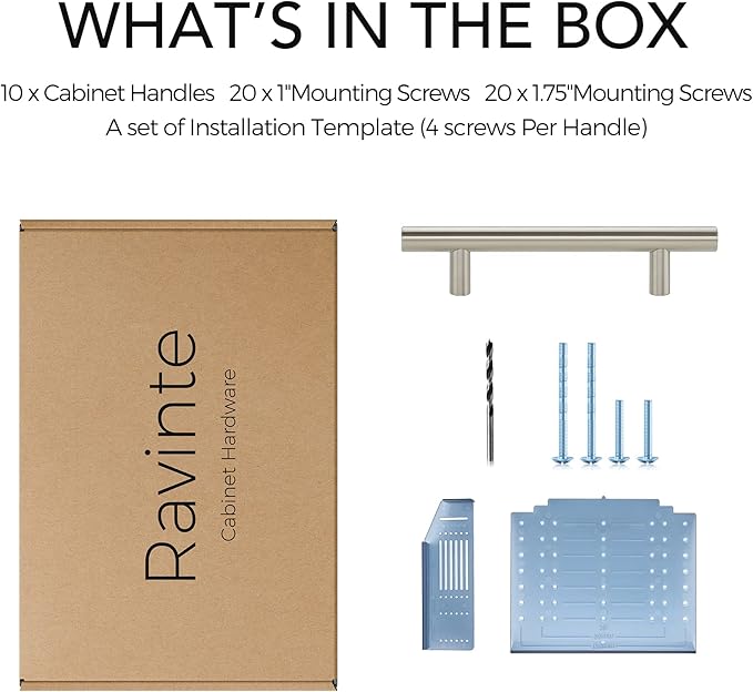 Ravinte 10 Pack | 6'' Cabinet Pulls Brushed Nickel Stainless Steel Kitchen Drawer Pulls Cabinet Handles 6”Length, 3-3/4” Hole Center with Mounting Template