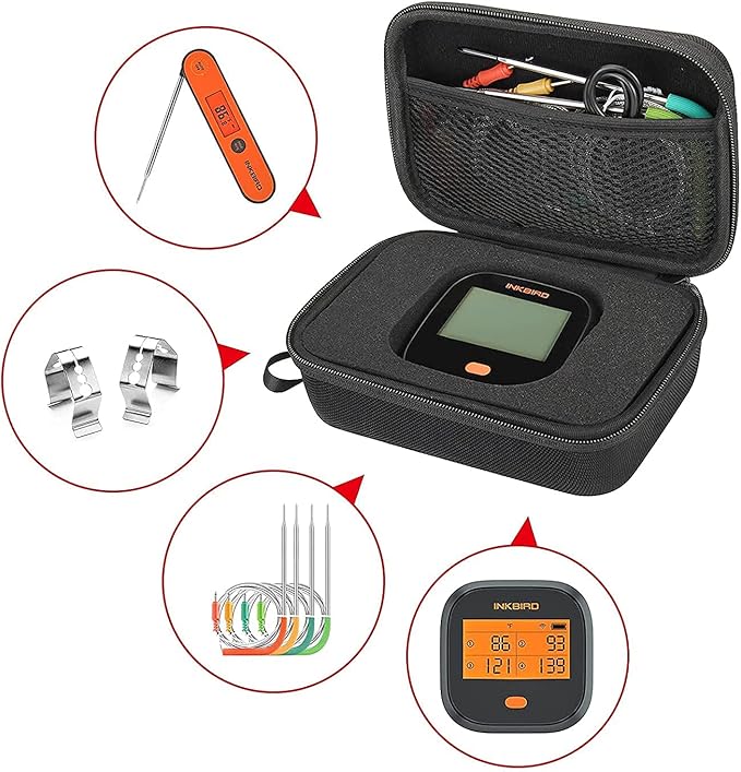 Inkbird WiFi Grill Thermometer IBBQ-4T & Instant Read Thermometer IHT-1P & Carrying Case, Meat Thermometer for Oven, Smoker, Cooking with Alarm Timer Graph, Rechargeable 4 Colorful Probes