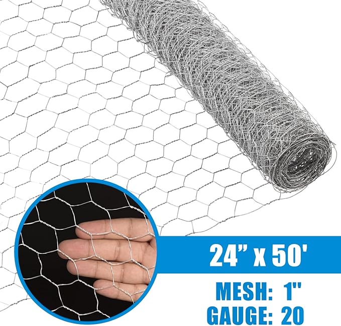 Fencer Wire 20 Gauge Chicken Wire Fence, Galvanized Poultry Hexagonal Netting Crafting, Chicken Coops & Rabbit Rodent Cage, 1-Inch Hex Grid (2 ft. x 50 ft.)