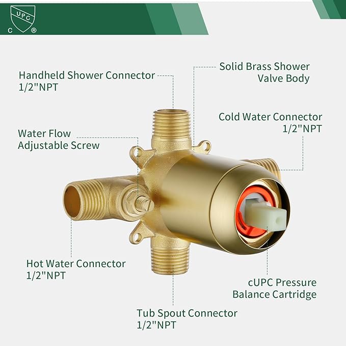 Brushed Gold Shower Faucet Set with Tub Spout Tub and Shower Faucet Set Complete with Handheld Shower Head Shower Combo Set Shower System with Tub Spout Tub and Shower Trim Kit