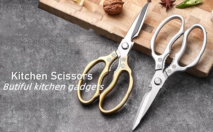 Kitchen Scissors, Heavy Duty Sharp Kitchen Shears Dishwasher Safe, Kitchen Gadgets Cooking Shears for Kitchen Meat Chicken Fish Poultry Herb Bread (Silver)