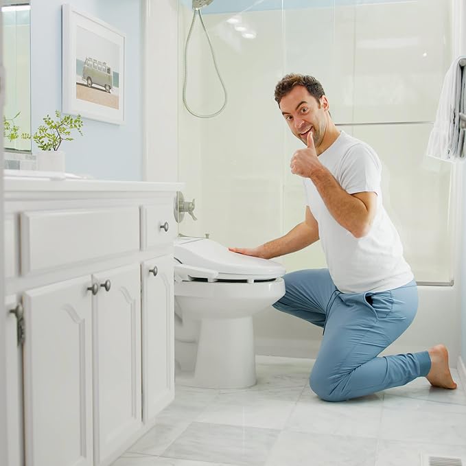 BidetMate 1000 Series Electric Smart Toilet Bidet Seat with Heated Water, Side Control Panel, and Warm Air Dryer - Self-Cleaning - Perfect for a Smart Home Kit or Smart Home Accessories - Round