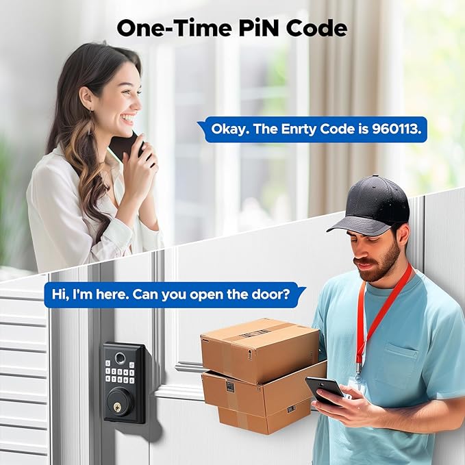 CAMCAMP Keyless Entry Door Lock, Fingerprint Door Lock with APP Remote Control, Smart Lock for Front Door/Bedroom, Easy-to-Install Keypad Deadbolt, Auto-Locking, 4 AA Batteries Include