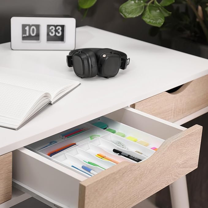 Large Premium Bamboo Silverware Organizer - Expandable Drawer Organizer & Utensil Organizer - 17"x19.7" Cutlery Tray with Dividers for Kitchen Utensils and Flatware (7-9 Slots) (White)