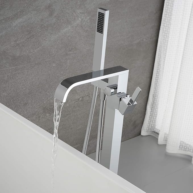 Freestanding Bathtub Faucet Tub Filler Faucets Chrome Floor Mount Brass Single Handle with Hand Shower