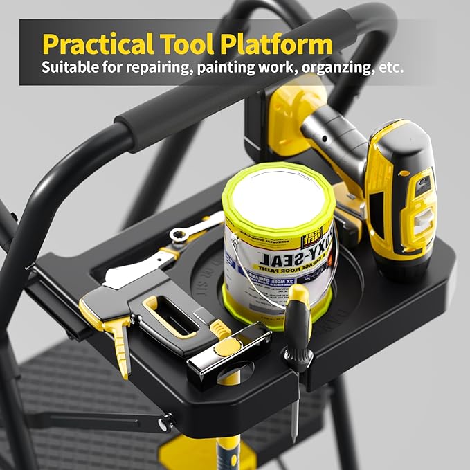 KINGRACK 5 Step Ladder with Tool Platform, Folding Step Stool with Handrails, Sturdy Steel Ladder with Wide Pedal, 800 LBS Portable Safety Ladder for Adults Painting Home Outdoor Garage