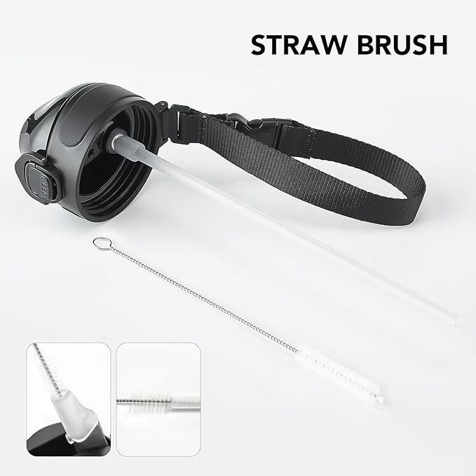 Enerbone Insulated Water Bottle, 32 oz Stainless Steel Water Bottles with Carrying Strap, Double-Wall Vacuum Insulation Thermos, Leakproof Sports Bottle with Straw, Keep Drinks Hot or Cold for Hours