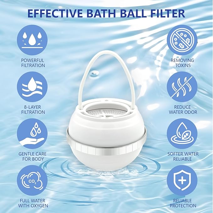 Bath Ball Filter | Bathtub Water Filter for Tub Faucet | Purify Bathwater for Healthier Skin and Hair | 2,500 Gallons of Filtration | BPA Free