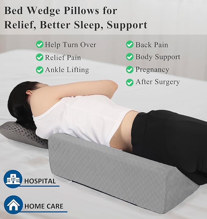 Bed Wedge Pillow for Side Sleeping Sponge Filled Body Positioning Triangle Pillow Suitable for Pregnancy and Surgery Prevent Bed Sore for Leg and Back Support with Pillow Case (Light Gray)