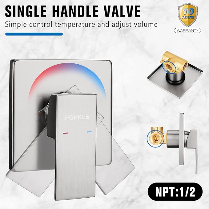 10 Inch Rainfall Shower Faucet Single Function Shower Trim Kit with Rough-in Valve Shower Set Square Stainless Steel Metal Touch-Clean Shower Head Brushed Nickel