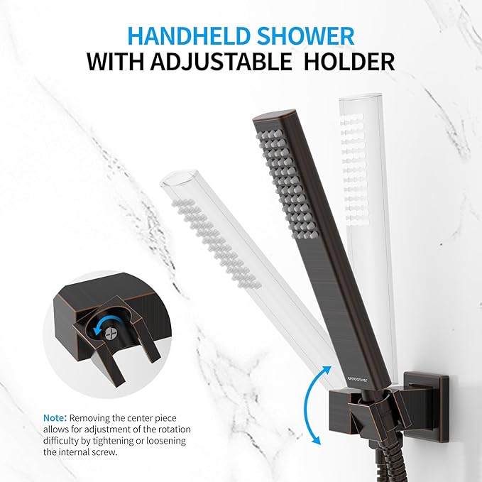 EMBATHER Oil Rubbed Bronze Shower System-12 Inches Shower Faucet Set with Square Rain Shower Head and Handheld High Pressure Shower Combo Set for Bathroom Wall Mounted (Contain Rough-in Valve & Trim)