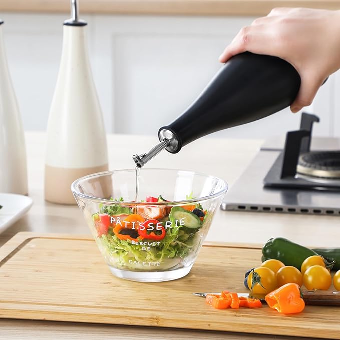 vancasso 16 Oz Ceramic Olive Oil Dispenser Bottle, Bottle Dispenser with Spout and Funnel for Kitchen,Suitable for Oil, Vinegar, Coffee Syrups & Other Liquids，BK