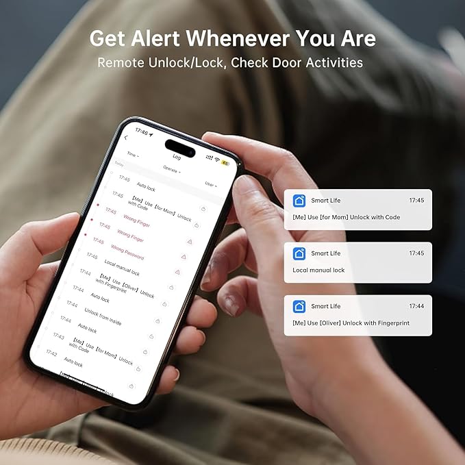Smart WiFi Door Lock with Handle: Hornbill Keyless Entry with Remote Unlock Code Keypad Fingerprint Auto Lock - Electronic Bluetooth Digital Lever Front Interior Door Lock