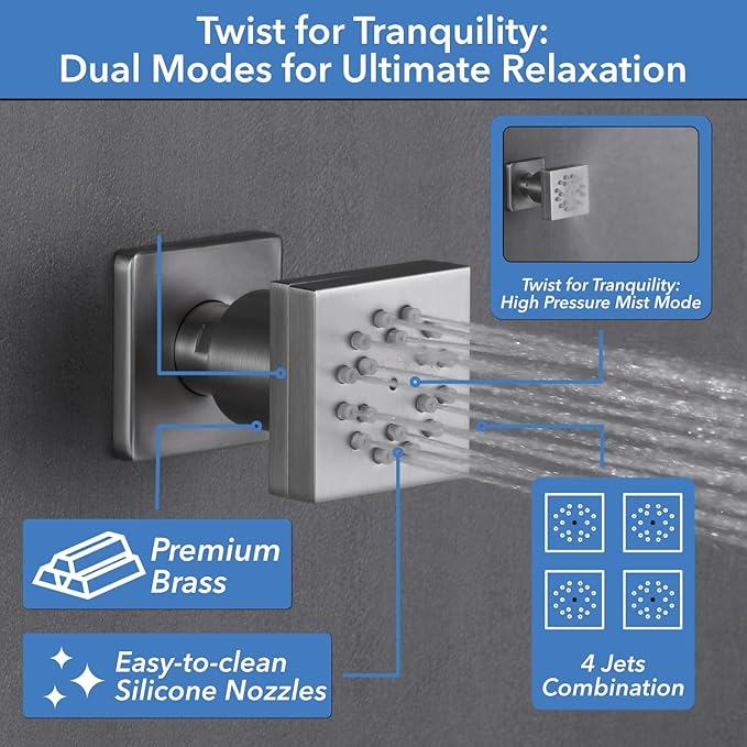 VANFOXLE Shower Faucet Set Brushed Nickel Shower System,Four Modes Shower Faucet with 2 in 1 Handheld,Wall Mount 10 Inch Shower Head with Waterfall Spout, 4 PCS Dual Modes Body Jets