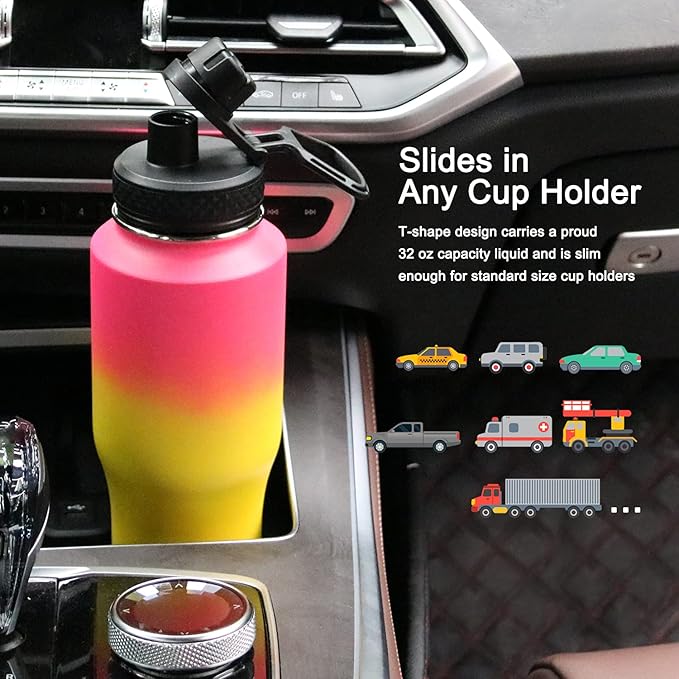 SENDESTAR Water Bottle 32oz,2 Lids(Straw lid),Wide Mouth Stainless Steel Vacuum Insulated Double Wall Keep Liquids Cold or Hot All Day,Sweat Proof Sport Design,Fit Car Cup Holder(Sobert)