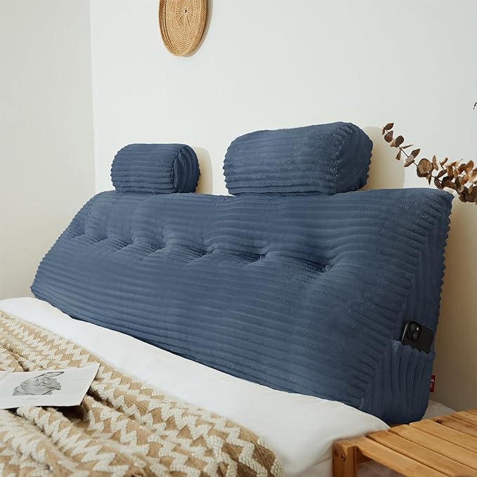 Headboard Wedge Pillow with 2 Pack Neck Roll Pillow Large Headboard Pillow King Wedge Pillow Headboard Soft and Supportive Bed Rest Reading Pillows for Sitting in Bed with Removable Cover