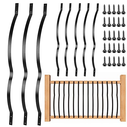Metal Balusters - Pack of 25 Spindles for Deck Railing With Screws, 32-1/4"x1 Weather-Proof Powder Coated Railings for Wood & Composite Decks, Wavy