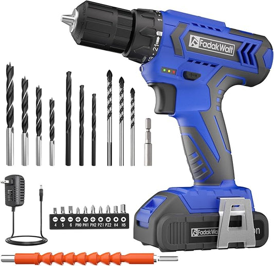 20V MAX Cordless Drill Set,Power Drill Kit with Lithium-Ion and charger, 3/8-Inch Keyless Chuck, 2 Variable Speed 21+1 Torque Setting Power Tools Kit，280 inch-lbs with LED Electric Drill Set