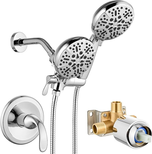gotonovo Shower Valve and Trim Kit 2 in 1 Shower Head and Handle Set System Bathroom Shower Faucet Set 3 Modes Various Combinations High Pressure with Rough-in Valve Polished Chrome