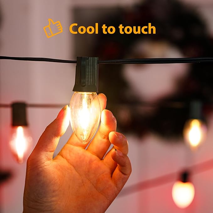 Brightown 25 Pack C9 LED Christmas Light Bulbs, Red and Warm White Plastic C9 Shatterproof LED Bulbs Replacement for Christmas String Lights, E17 Intermediate Base