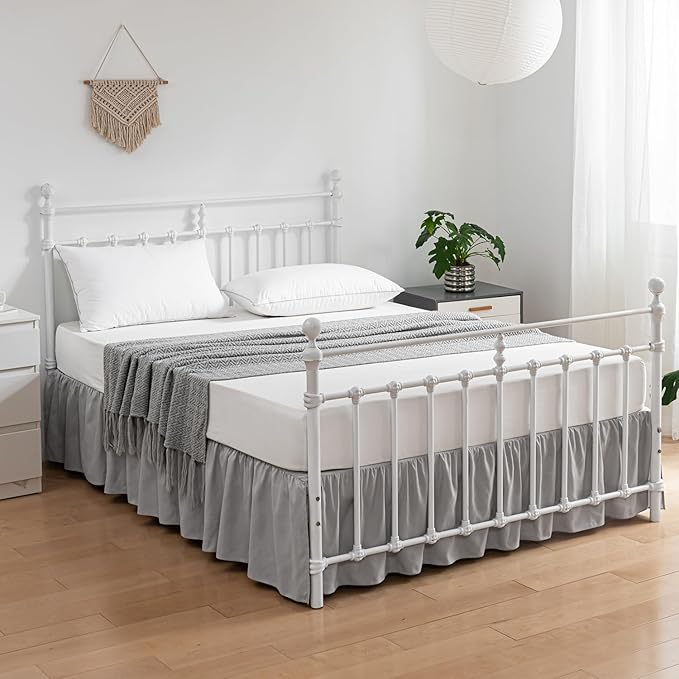 Bed Skirt Full Size Ruffled Bed Skirt with Split Corners, 18 Inch Drop Dust Ruffle Bed Skirt with Platform, Light Gray (Full - 18" Drop)