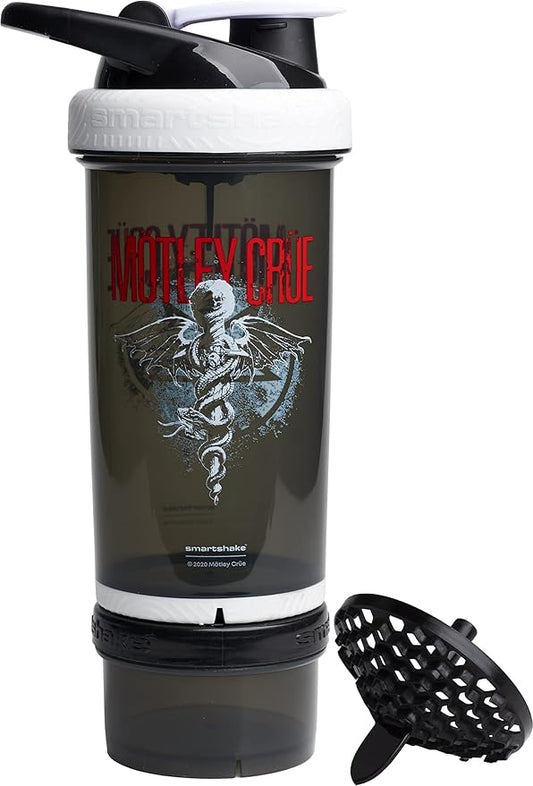 Smartshake Revive Motley Crue Protein Shake Bottles 750ml – Protein Shaker Bottle with Storage Compartment – Shaker Cups for Protein Shakes + Powder, Rock Band Collection