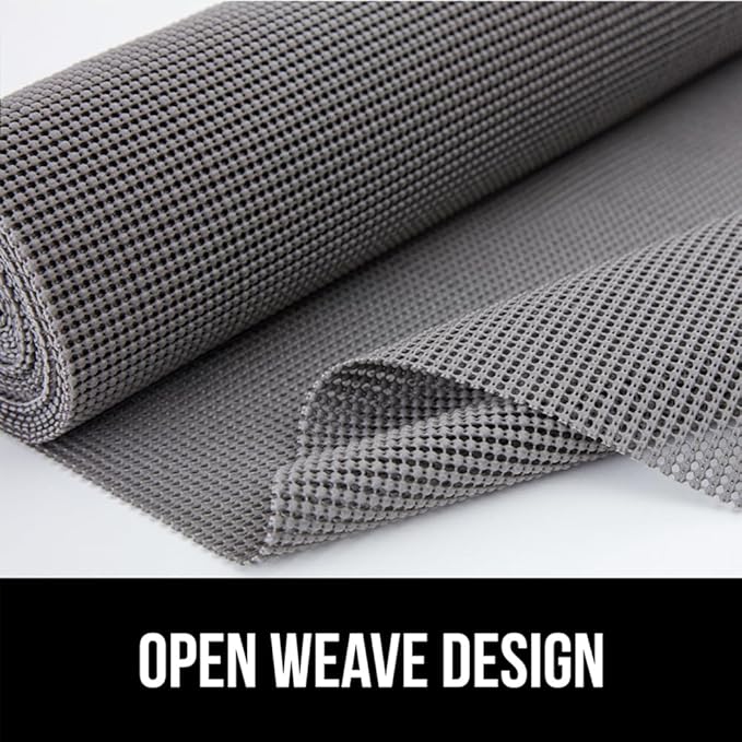 Gorilla Grip powerGRIP Drawer Shelf and Cabinet Liner, Thick Strong Hold, Non-Adhesive Liners Protect Kitchen Cabinets and Cupboard, Bathroom Drawers, Easy Install, Breathable Mat, 24" x20', Gray