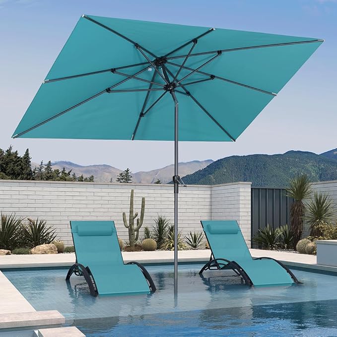 PURPLE LEAF 9' x 6' Rectangular Patio Umbrella Outdoor Table Umbrella Aluminum Frame Market Umbrella Sun Umbrella with 8 Sturdy Ribs Tilt for Garden Deck Lawn Pool Turquoise Blue