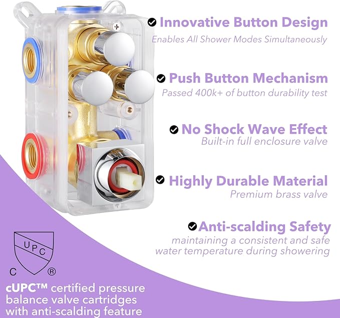 VANFOXLE Shower Faucet Set Chrome Shower System,Push Button Diverter Shower Faucet with 2 in 1 Handheld,Ceiling Mount Increased Thickness 10 Inch Shower Head with 6 Inch Wall Mount Shower Head