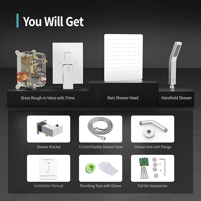 SR SUN RISE Shower System - Shower Faucet Set with 8 Inch Rain Shower Head and Handheld Shower - High Pressure Rain Shower System - All Metal Shower Faucet Trim Repair Kits - Polished Chrome