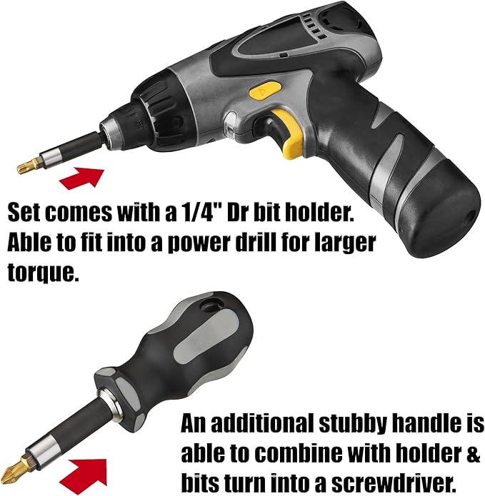 KESI Tool Torx Bit Set 29-Piece, 2 In-1 Bits Ratchet, Flex Locking Head Design with 26-piece 1/4" Patent Bits, Magnetic Bit Holder, Stubby Handle and Compact Paint Metal Case, Multi-function