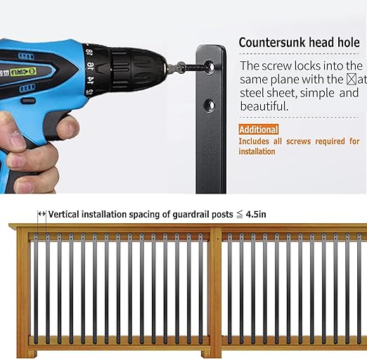 51 Pack Deck Balusters 32.25"x1" Strip Baluster, Black Metal Deck Spindle and Stair Railing with Screws, Rectangular Deck Balusters for Porch Railing