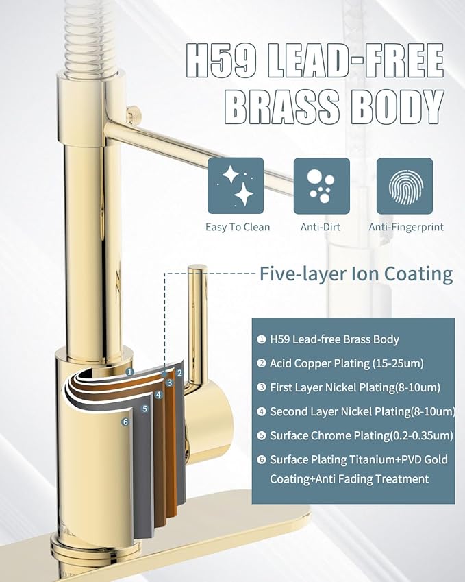 Gold Kitchen Faucet, Kitchen Faucet with Soap Dispenser, Pull Down Kitchen Faucet with Sprayer, Single Handle Kitchen Sink Faucet with Dual Function Spray Head, Camper Laundry RV Faucet,PVD