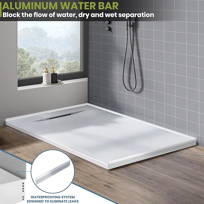 60'' L x 36'' W Shower Base with Drain Cover, White SMC Shower Tray for Bathroom, Waterproof Leakproof Modern Shower Pan