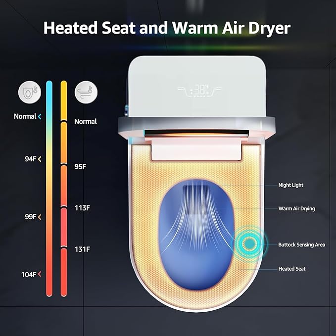 Electric Bidet Smart Toilet, Auto Open/Close Lid & Seat with Radar and Foot Sensor, Water Tank Built In, Auto Flushing, 8 Modes Water Wash,Warm Air Dryer. 20-year warranty. (TD-71EV)