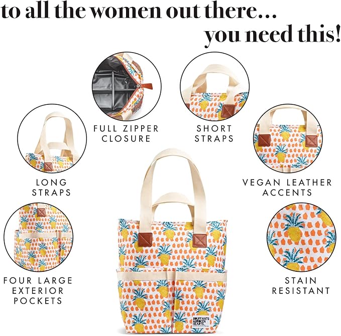 Fit + Fresh Soft Cooler Bag Insulated Leak Proof, Insulated Cooler Bag, Soft Cooler Bag, Cooler Tote Bag, Cooler Bags Insulated for Travel, Insulated Bag Cooler, Large Insulated Cooler Bag, Pineapple