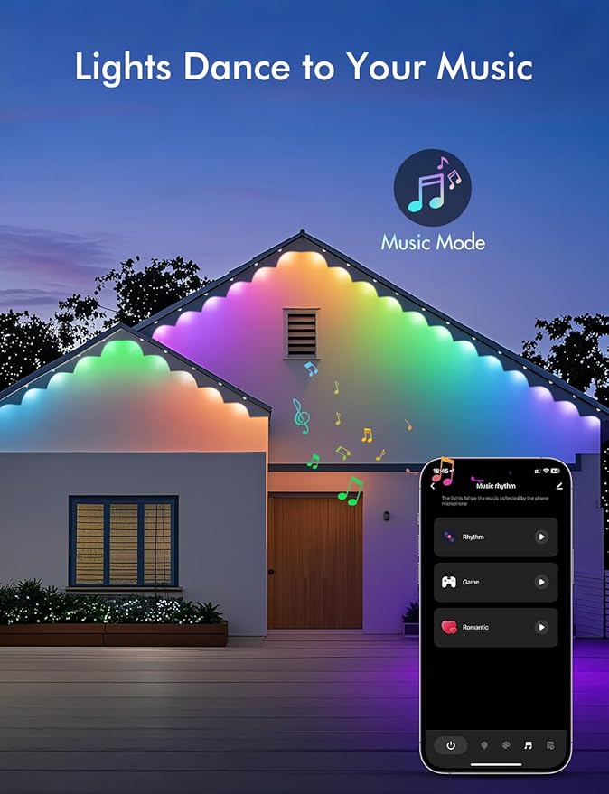 Permanent Outdoor Lights, Smart RGB+IC Lights Outdoor (Multi Scene Modes), 55ft with 36 LED Lights, IP67 Waterproof for House Decor, Work with Alexa, Google Assistant, Quick Installation
