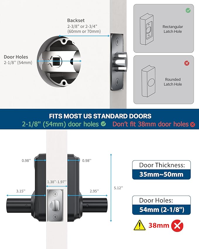 HIDALIFE Keyless Entry Door Lock, Keypad Door-Lock with Handle, Touchscreen, Auto-Locking, Anti-peep Password, Easy to Install for Front Door, Home, Office, Matte Black 2 Pack